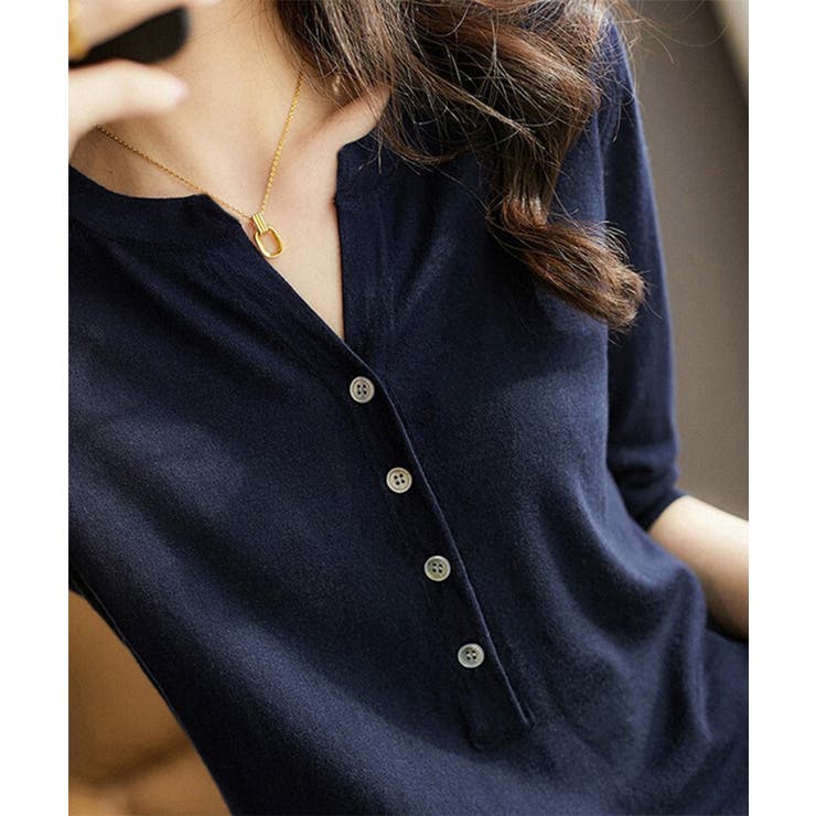 サマーニット Vネックニットトップス韓国 | SUNSHINE CLOSET | 詳細画像1 