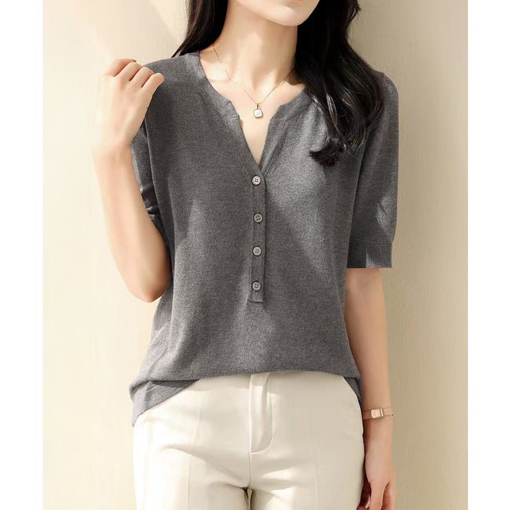 サマーニット Vネックニットトップス韓国 | SUNSHINE CLOSET | 詳細画像16 