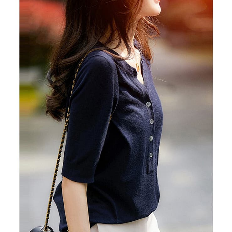 サマーニット Vネックニットトップス韓国 | SUNSHINE CLOSET | 詳細画像3 