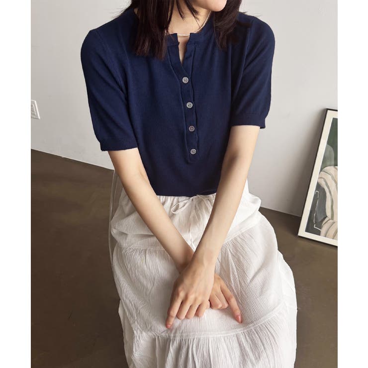 サマーニット Vネックニットトップス韓国 | SUNSHINE CLOSET | 詳細画像4 