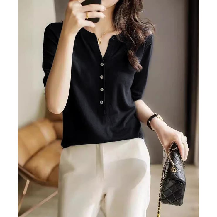 サマーニット Vネックニットトップス韓国 | SUNSHINE CLOSET | 詳細画像8 