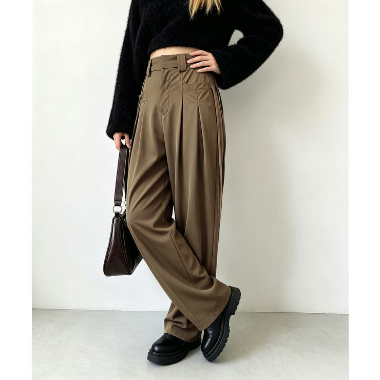 ダブルタック美脚ワイドパンツ上品センタープレス ストレートロングパンツレディース… | SUNSHINE CLOSET | 詳細画像20 