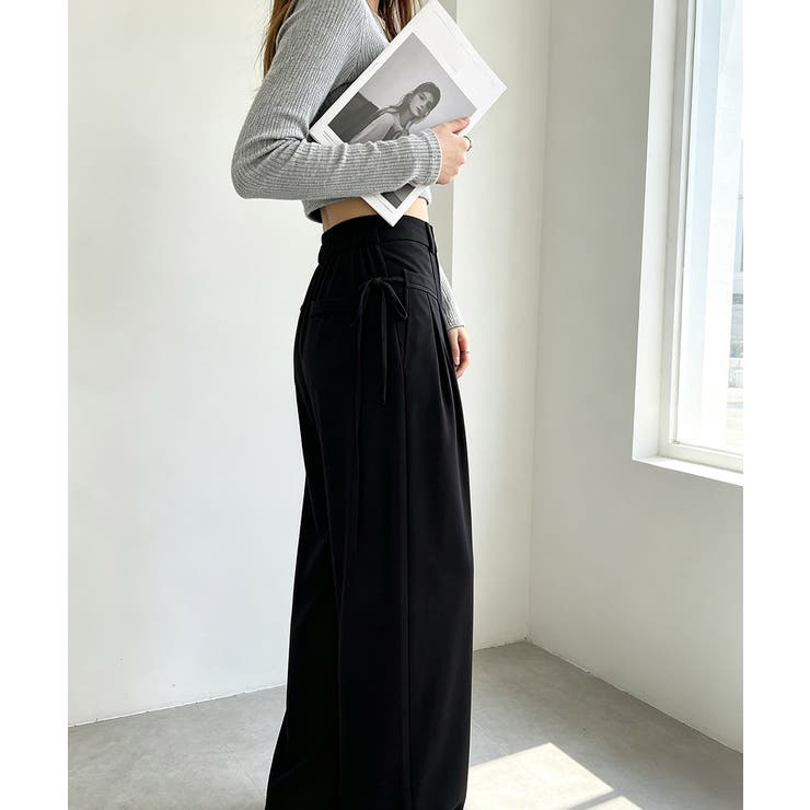 ダブルタック美脚ワイドパンツ上品センタープレス ストレートロングパンツレディース… | SUNSHINE CLOSET | 詳細画像3 