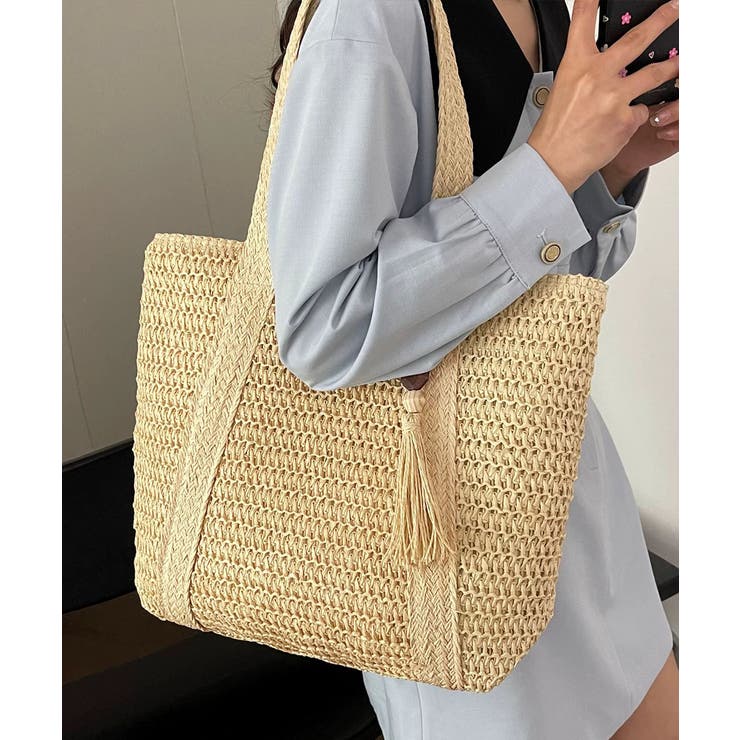 ペーパーバッグ編みトート鞄軽量 大人カジュアル肩掛けかばん 手提げ鞄旅行 | SUNSHINE CLOSET | 詳細画像1 