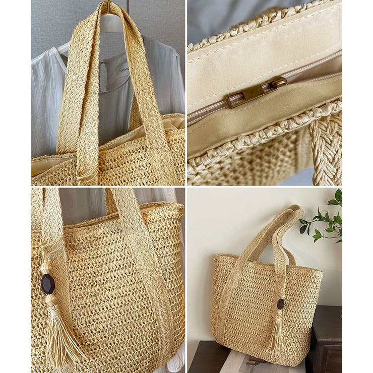ペーパーバッグ編みトート鞄軽量 大人カジュアル肩掛けかばん 手提げ鞄旅行 | SUNSHINE CLOSET | 詳細画像18 