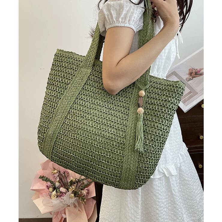 ペーパーバッグ編みトート鞄軽量 大人カジュアル肩掛けかばん 手提げ鞄旅行 | SUNSHINE CLOSET | 詳細画像2 