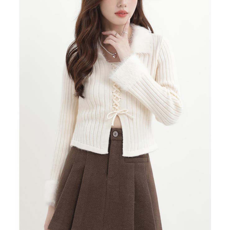 ファー襟 レースアップニットトップス配色 | SUNSHINE CLOSET | 詳細画像10 