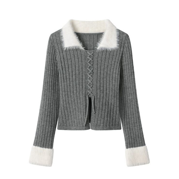 ファー襟 レースアップニットトップス配色 | SUNSHINE CLOSET | 詳細画像14 