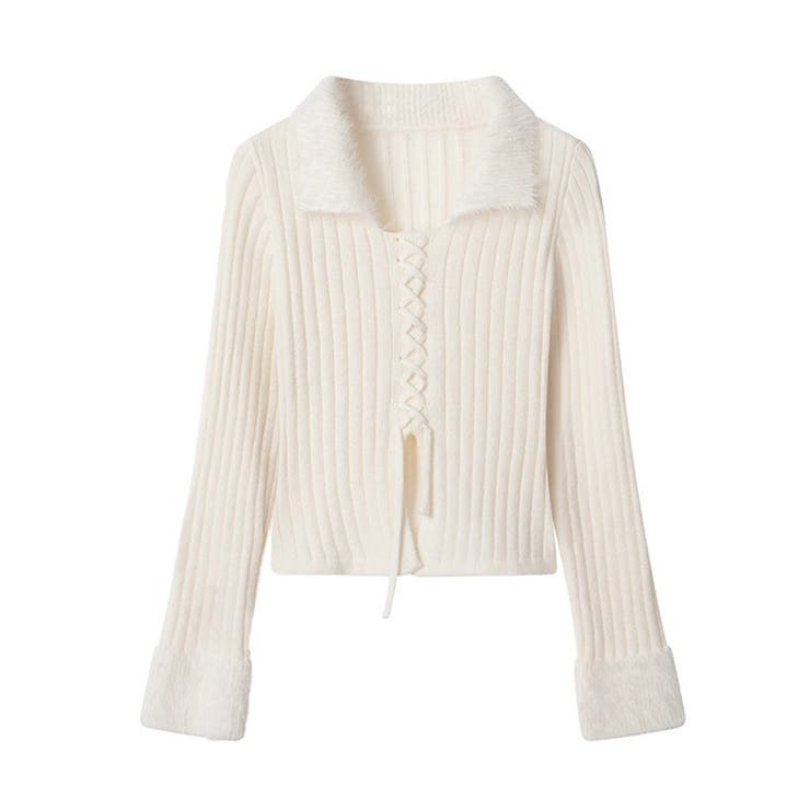 ファー襟 レースアップニットトップス配色 | SUNSHINE CLOSET | 詳細画像15 