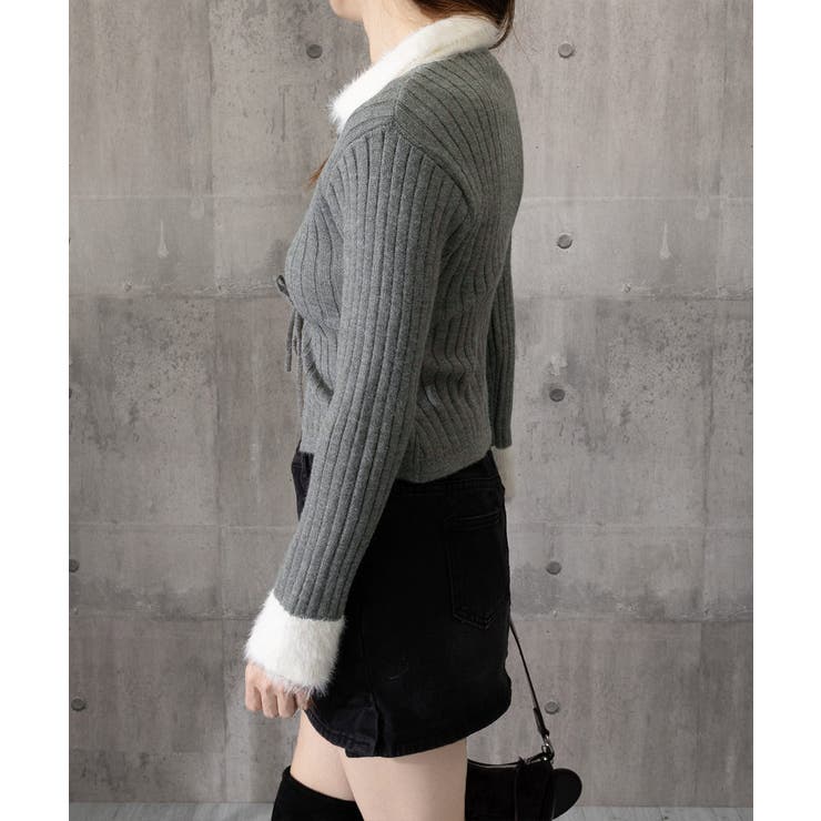 ファー襟 レースアップニットトップス配色 | SUNSHINE CLOSET | 詳細画像17 