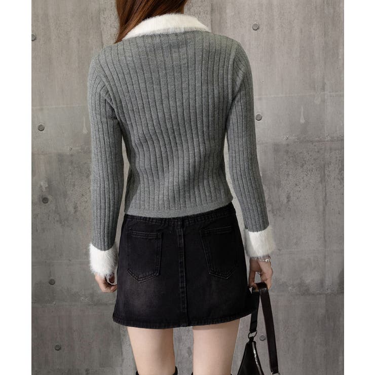 ファー襟 レースアップニットトップス配色 | SUNSHINE CLOSET | 詳細画像18 