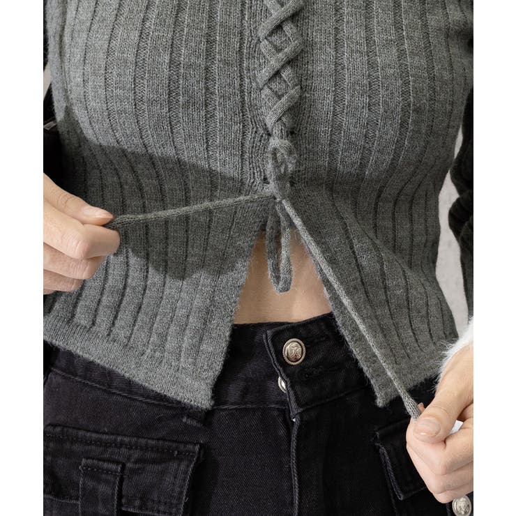 ファー襟 レースアップニットトップス配色 | SUNSHINE CLOSET | 詳細画像20 