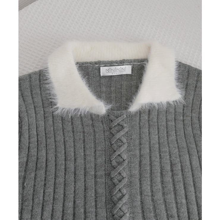 ファー襟 レースアップニットトップス配色 | SUNSHINE CLOSET | 詳細画像23 