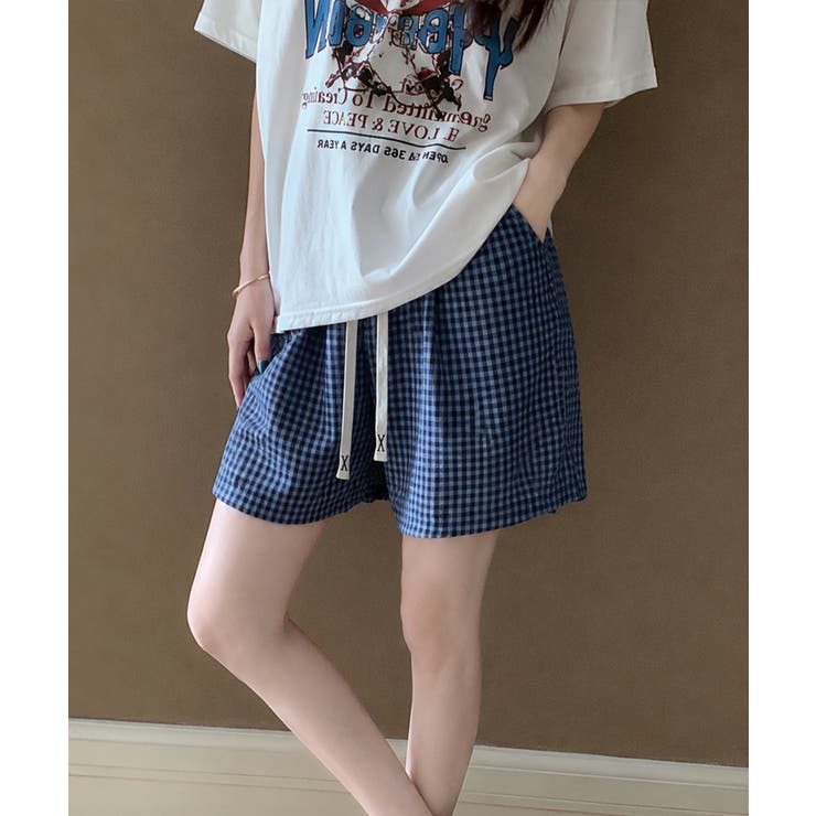 パジャマズボン 薄手部屋着ボトムスゆったりショーパンチェック柄ハーフパンツ 迷彩… | SUNSHINE CLOSET | 詳細画像2 