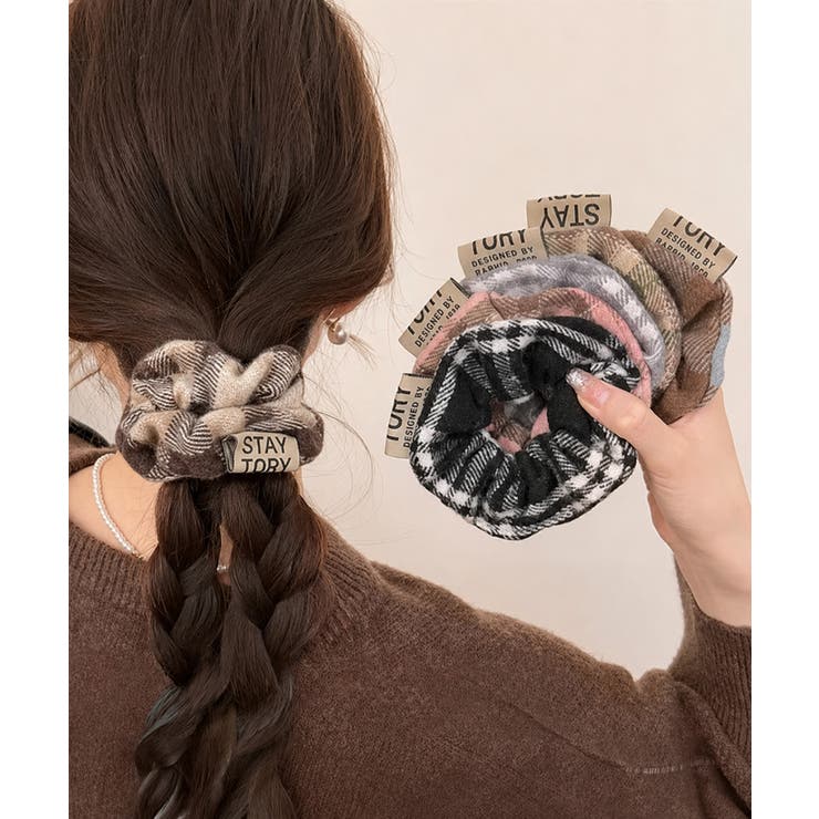 ワンポイントロゴヘアゴム韓国風ボリュームシュシュ おしゃれ秋冬ヘアアクセサリー人… | SUNSHINE CLOSET | 詳細画像1 
