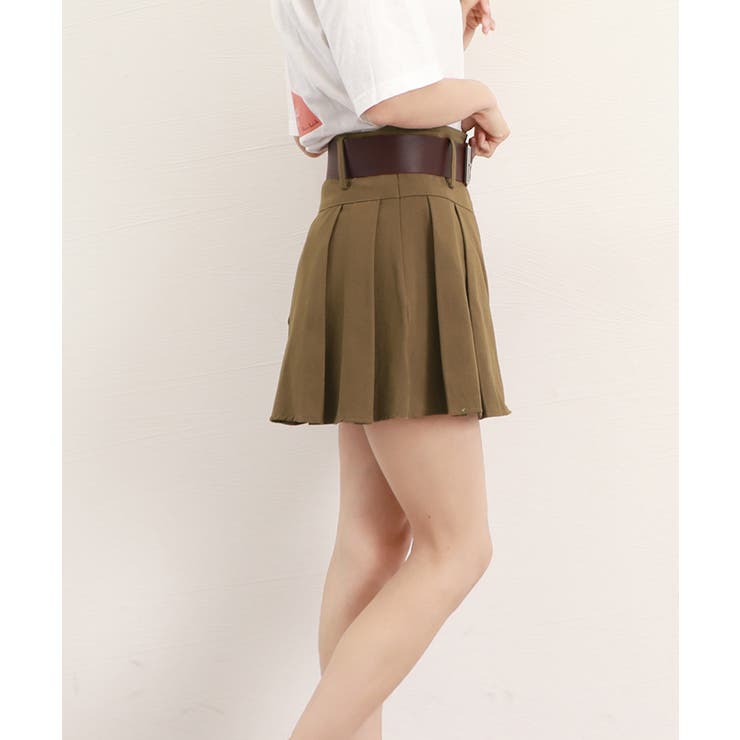 ミニボックススカートプリーツ ベルト付き[品番：AGCW0004145