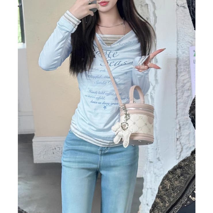 レディースカウルネックロンT重ね着風 細身Tシャツ長袖 シアーロングtシャツ薄手… | SUNSHINE CLOSET | 詳細画像12 
