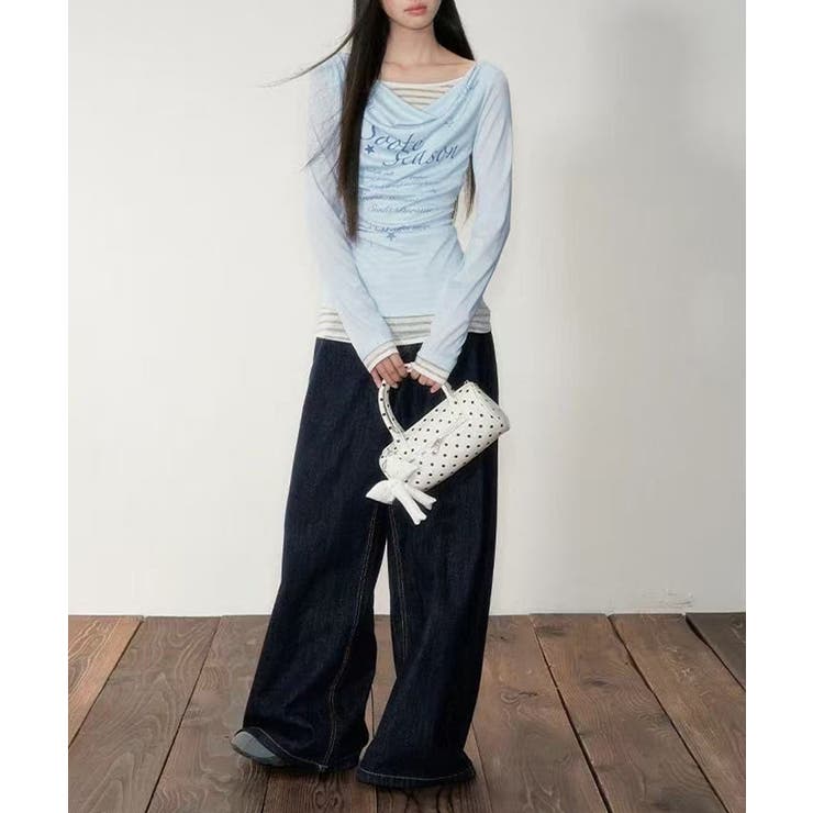 レディースカウルネックロンT重ね着風 細身Tシャツ長袖 シアーロングtシャツ薄手… | SUNSHINE CLOSET | 詳細画像3 