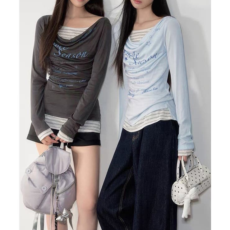 レディースカウルネックロンT重ね着風 細身Tシャツ長袖 シアーロングtシャツ薄手… | SUNSHINE CLOSET | 詳細画像8 