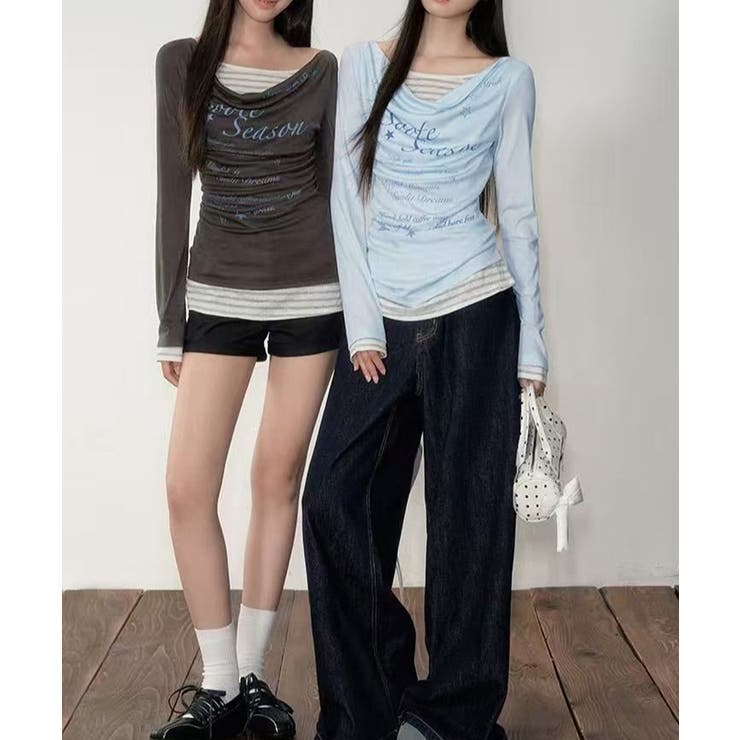 レディースカウルネックロンT重ね着風 細身Tシャツ長袖 シアーロングtシャツ薄手… | SUNSHINE CLOSET | 詳細画像9 