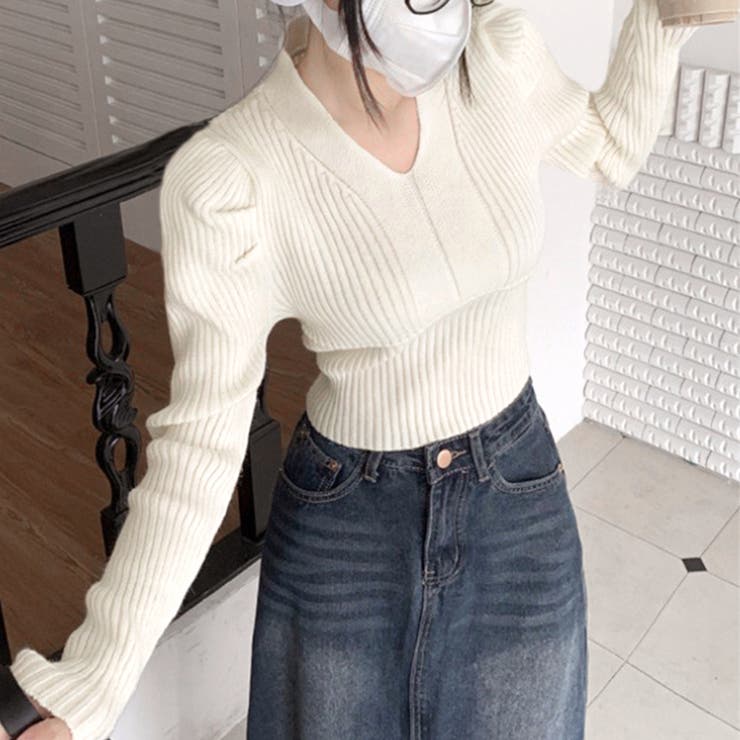 タイトニット Vネック レディース 韓国 | SUNSHINE CLOSET | 詳細画像1