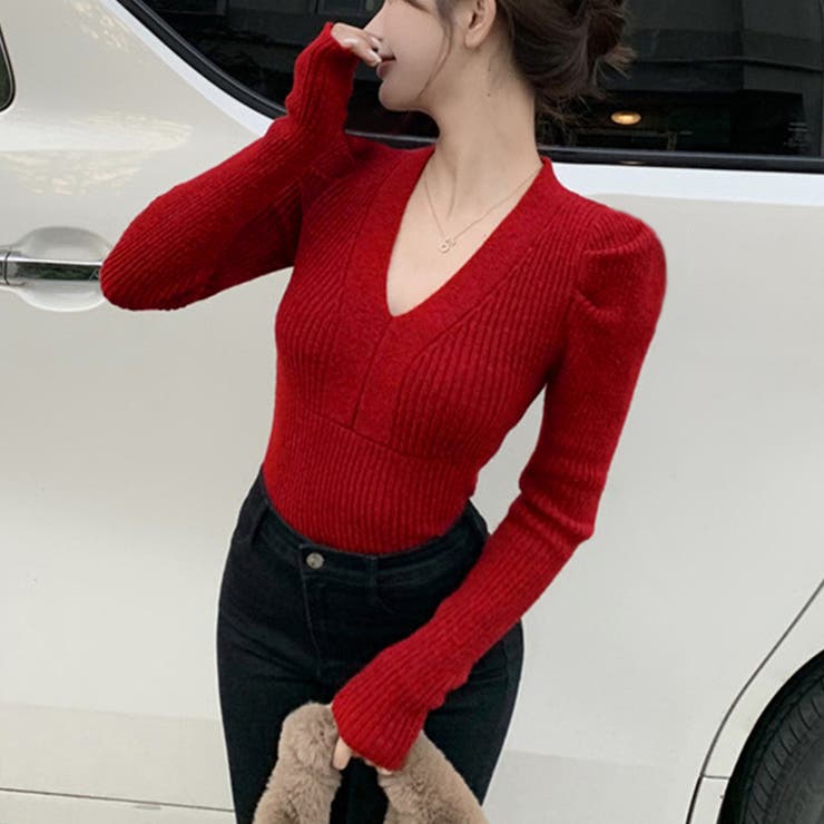 タイトニット Vネック レディース 韓国 | SUNSHINE CLOSET | 詳細画像11