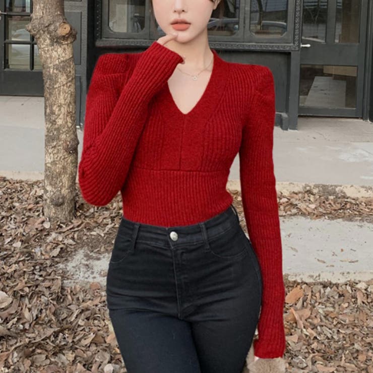 タイトニット Vネック レディース 韓国 | SUNSHINE CLOSET | 詳細画像12