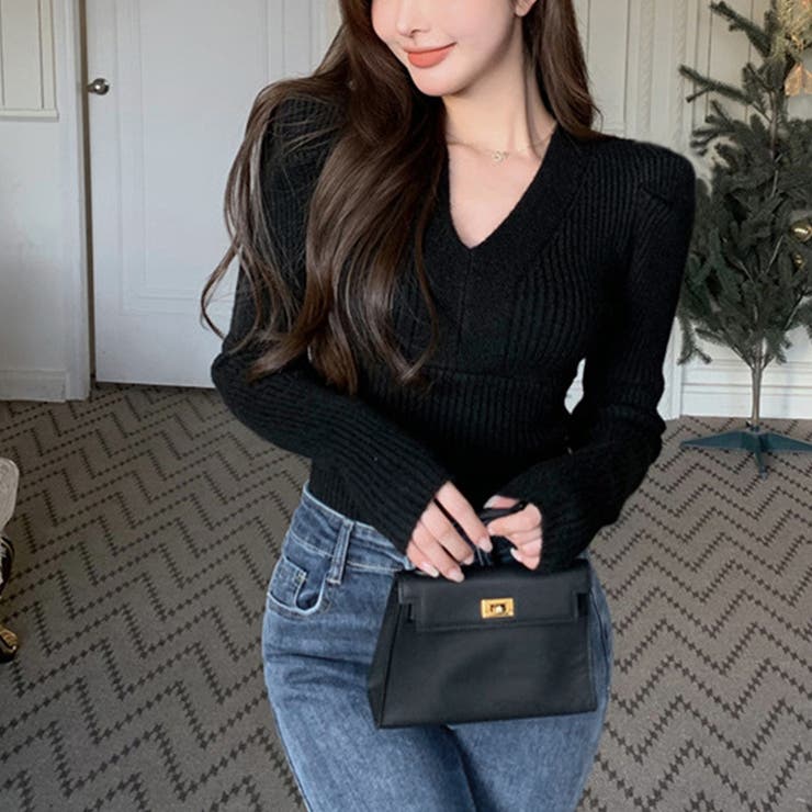 タイトニット Vネック レディース 韓国 | SUNSHINE CLOSET | 詳細画像4