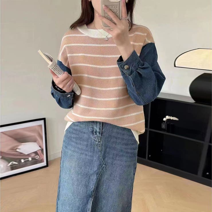 レイヤード風ニットトップスレディース韓国 | SUNSHINE CLOSET | 詳細画像9 