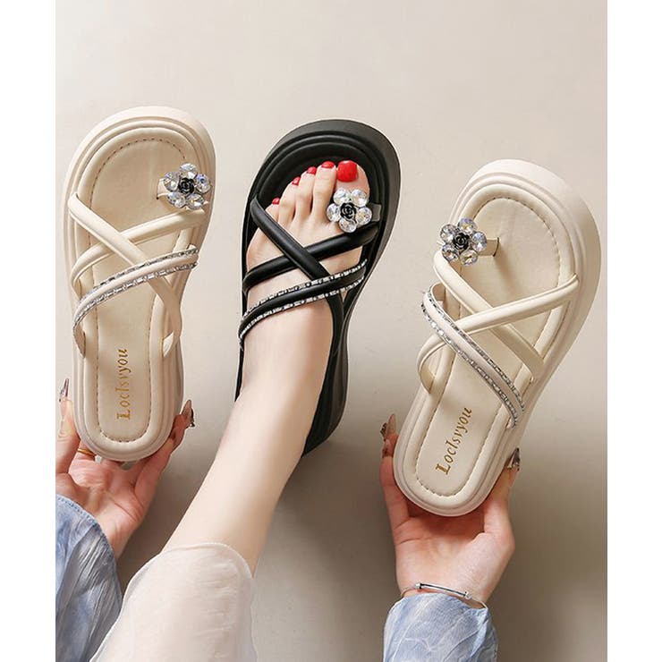 レディース ビジュー付きミュールサンダル疲れにくい お花モチーフサマーサンダル軽… | SUNSHINE CLOSET | 詳細画像12 