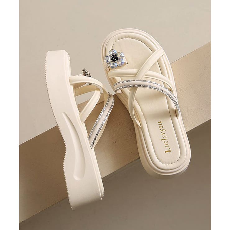 レディース ビジュー付きミュールサンダル疲れにくい お花モチーフサマーサンダル軽… | SUNSHINE CLOSET | 詳細画像18 