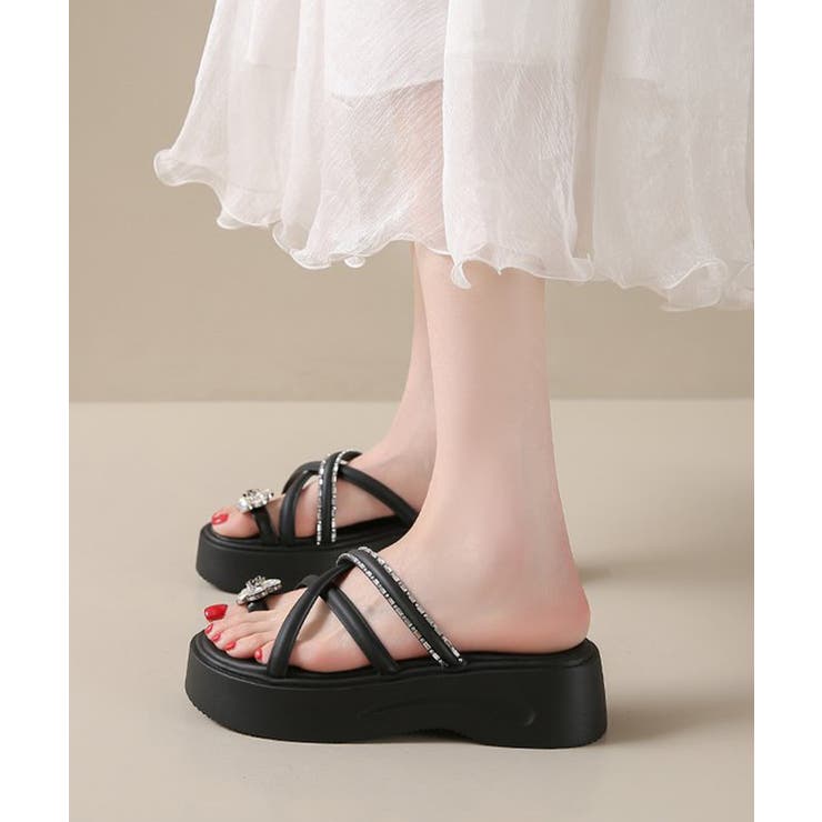 レディース ビジュー付きミュールサンダル疲れにくい お花モチーフサマーサンダル軽… | SUNSHINE CLOSET | 詳細画像5 