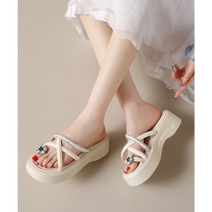 レディース ビジュー付きミュールサンダル疲れにくい お花モチーフサマーサンダル軽… | SUNSHINE CLOSET | 詳細画像7 