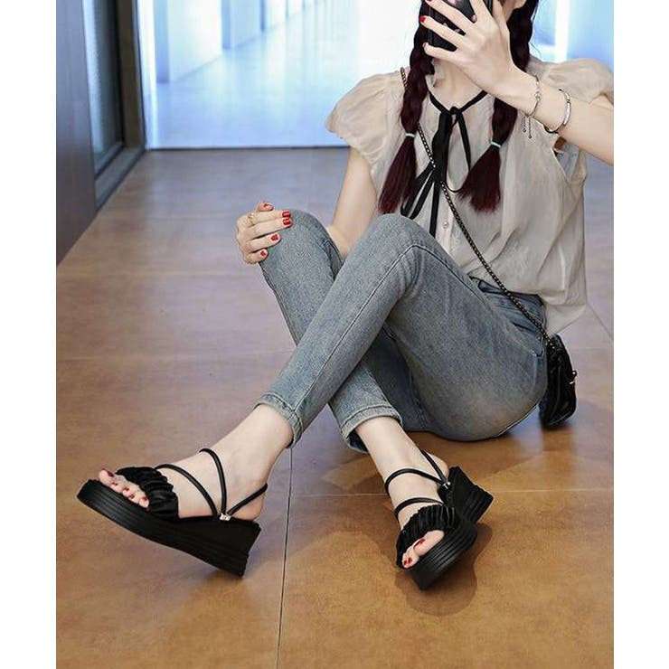 レディース ミュールサンダル 歩きやすいギャザーフリルサンダル | SUNSHINE CLOSET | 詳細画像10 