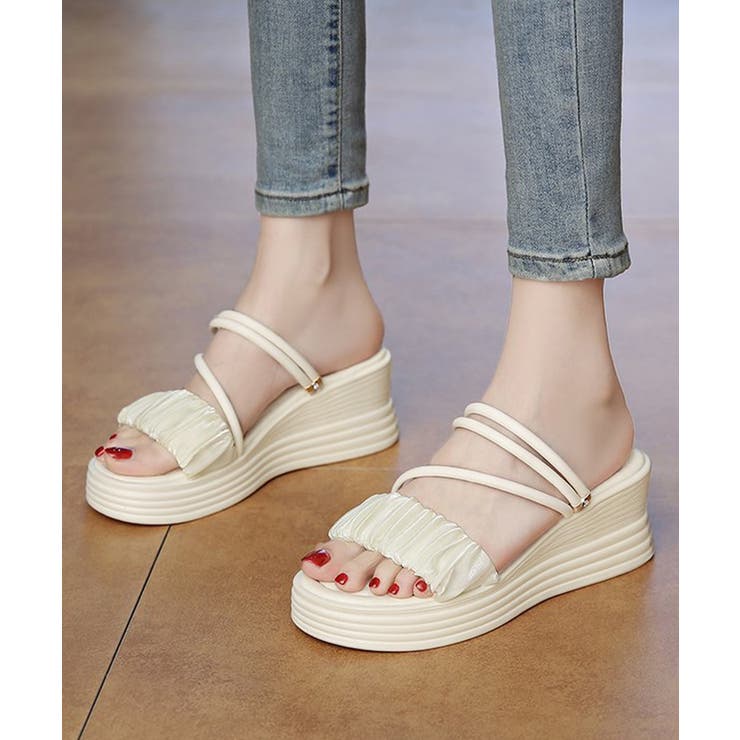 レディース ミュールサンダル 歩きやすいギャザーフリルサンダル | SUNSHINE CLOSET | 詳細画像3 