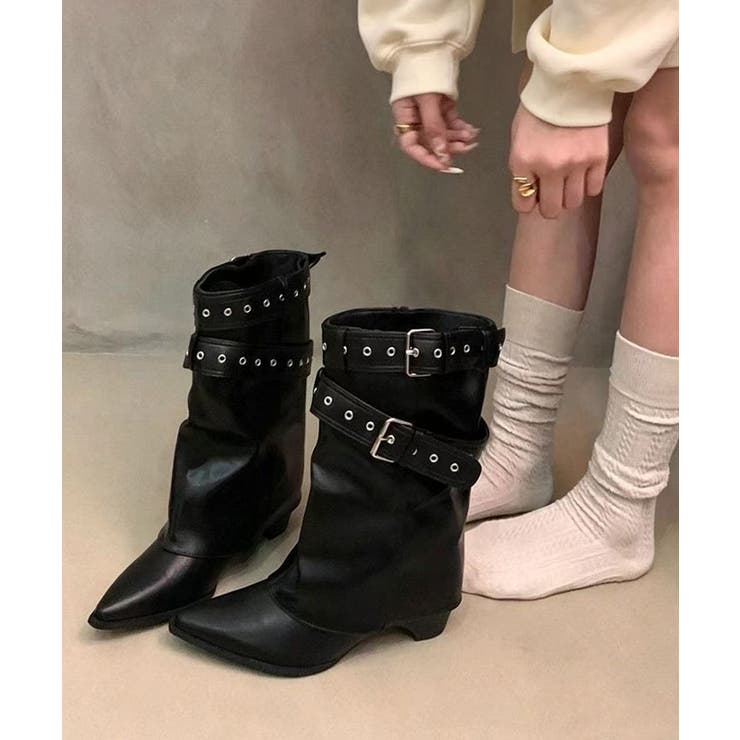 レディースバックルベルトミドルブーツ Y2Kルーズブーツ 走れるカバーブーツ履き… | SUNSHINE CLOSET | 詳細画像10 
