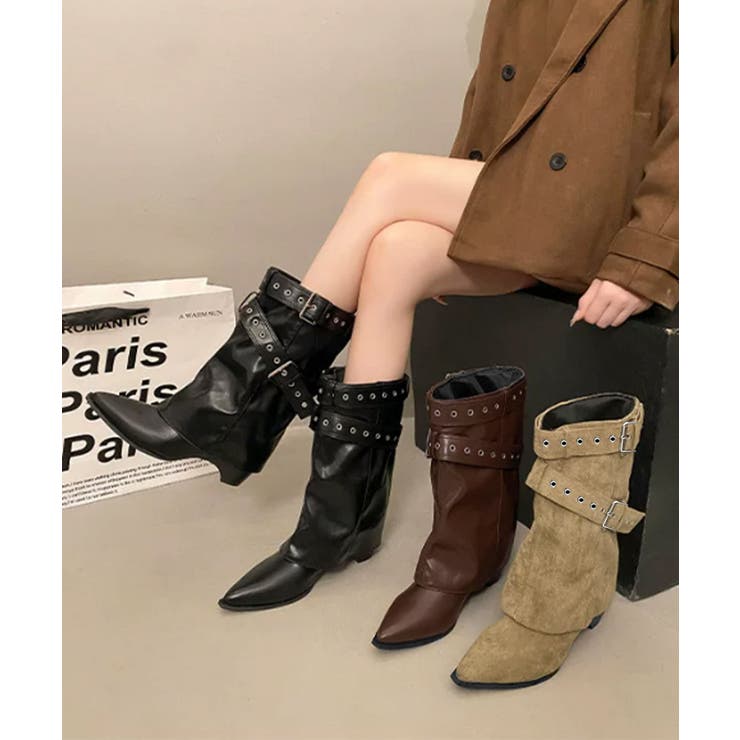 レディースバックルベルトミドルブーツ Y2Kルーズブーツ 走れるカバーブーツ履き… | SUNSHINE CLOSET | 詳細画像12 
