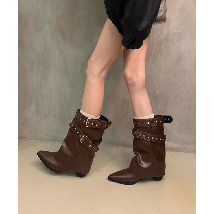 レディースバックルベルトミドルブーツ Y2Kルーズブーツ 走れるカバーブーツ履き… | SUNSHINE CLOSET | 詳細画像14 