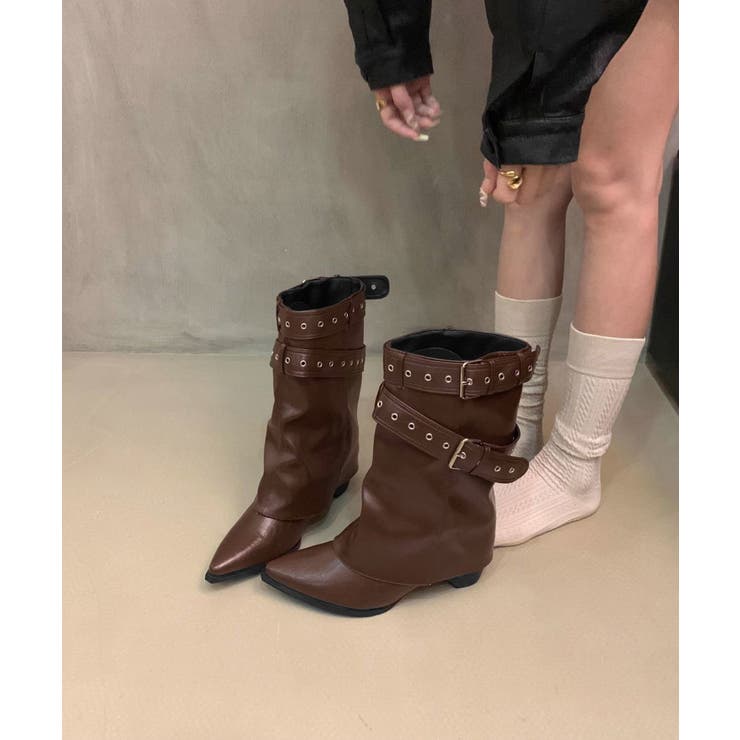 レディースバックルベルトミドルブーツ Y2Kルーズブーツ 走れるカバーブーツ履き… | SUNSHINE CLOSET | 詳細画像15 