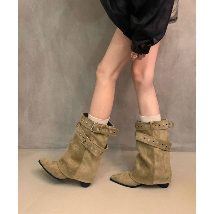 レディースバックルベルトミドルブーツ Y2Kルーズブーツ 走れるカバーブーツ履き… | SUNSHINE CLOSET | 詳細画像2 