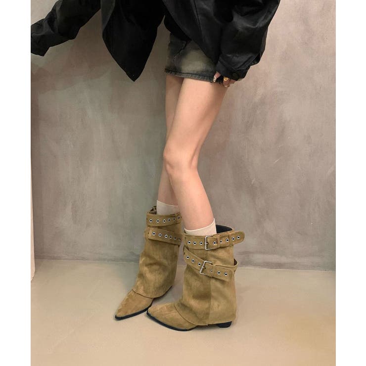 レディースバックルベルトミドルブーツ Y2Kルーズブーツ 走れるカバーブーツ履き… | SUNSHINE CLOSET | 詳細画像3 