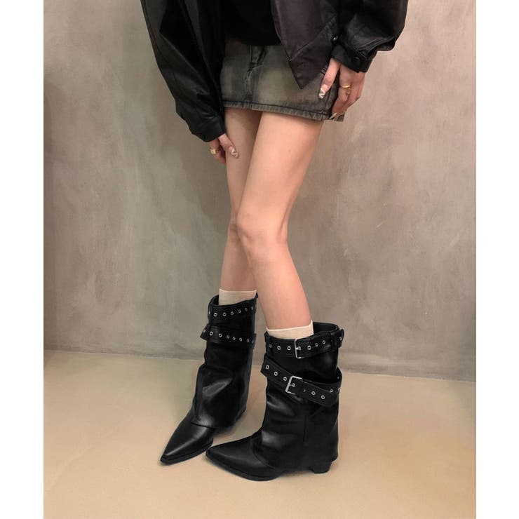 レディースバックルベルトミドルブーツ Y2Kルーズブーツ 走れるカバーブーツ履き… | SUNSHINE CLOSET | 詳細画像7 