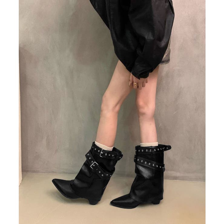 レディースバックルベルトミドルブーツ Y2Kルーズブーツ 走れるカバーブーツ履き… | SUNSHINE CLOSET | 詳細画像8 