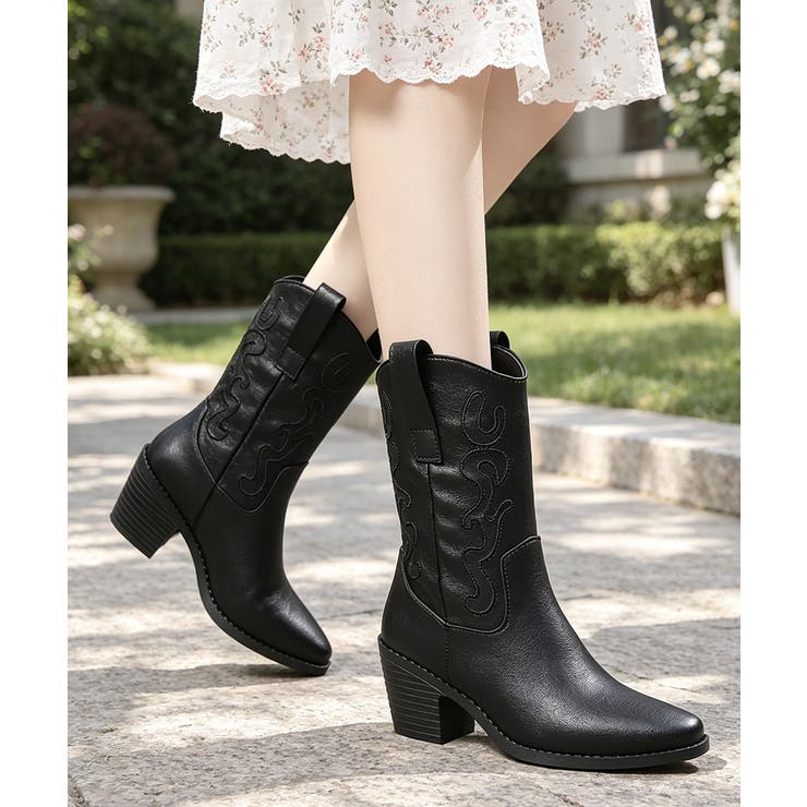 ヴィンテージライク合成皮革ミドル丈ブーツチャンキーヒーレディース 秋冬シューズ韓… | SUNSHINE CLOSET | 詳細画像2 