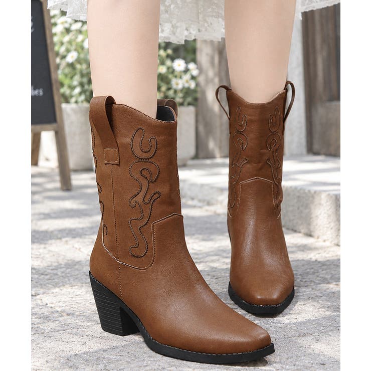 ヴィンテージライク合成皮革ミドル丈ブーツチャンキーヒーレディース 秋冬シューズ韓… | SUNSHINE CLOSET | 詳細画像7 