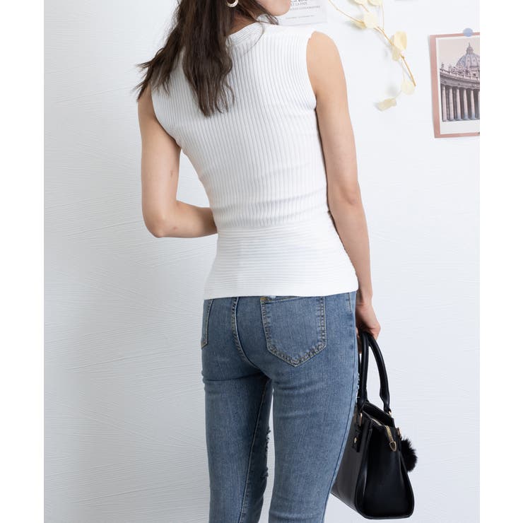 Vネックリブニットトップス サマーニット | SUNSHINE CLOSET | 詳細画像13 