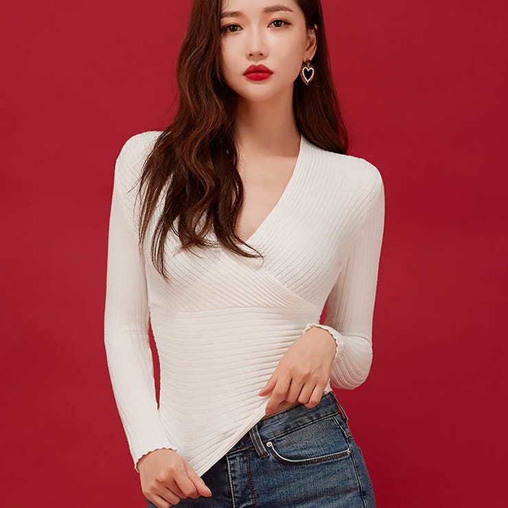 ホワイト（予約販売） | Vネック ニット トップス レディース | SUNSHINE CLOSET