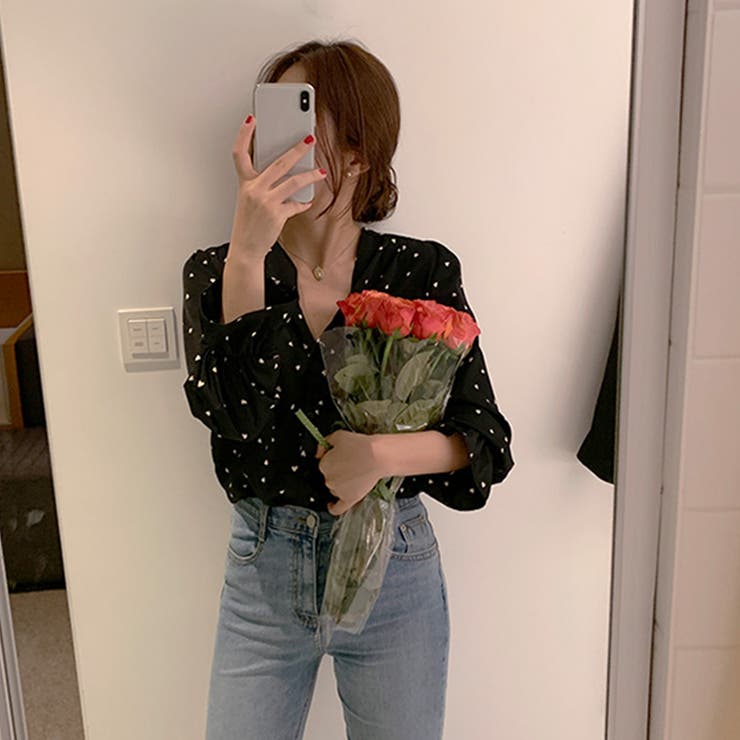 ハート柄 シャツブラウス レディースVネック | SUNSHINE CLOSET | 詳細画像8 