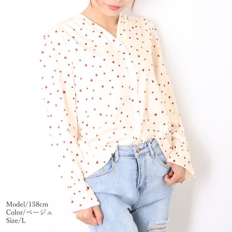 ハート柄 シャツブラウス レディースVネック | SUNSHINE CLOSET | 詳細画像14 