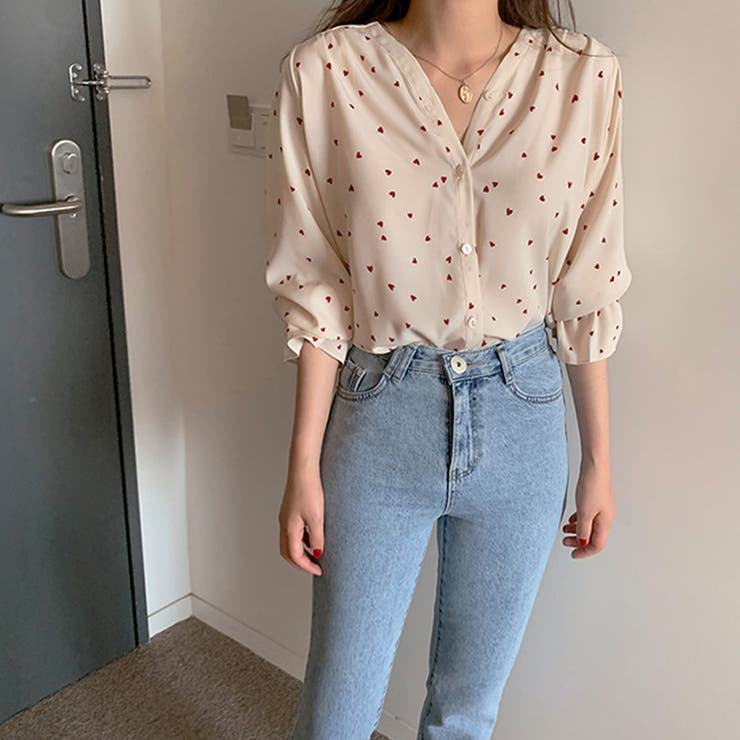 ハート柄 シャツブラウス レディースVネック | SUNSHINE CLOSET | 詳細画像6 